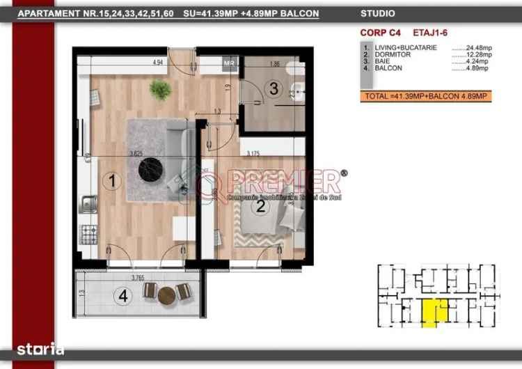 Vanzare apartamente 2 camere open space Metrou Berceni cu balcon si parcare