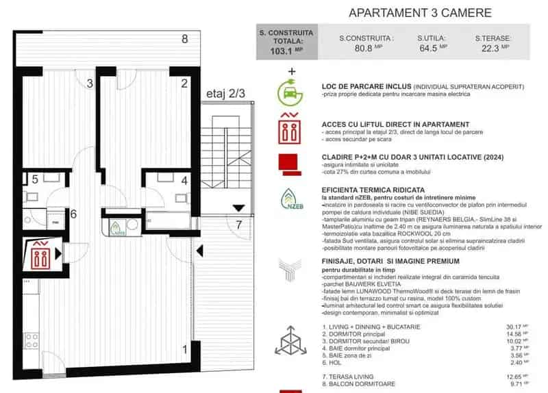 Apartament Lux 3 Camere Dorobanti 2 Bai 2 Terase Lift Privat