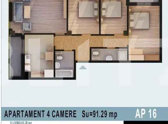 Apartament de camere 91 mp utili, bloc nou