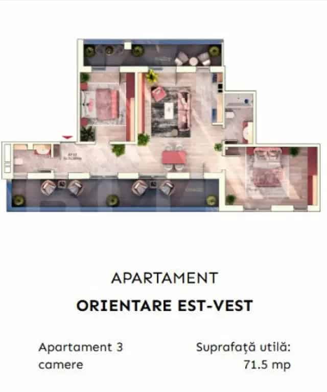 Apartament 3 camere 70 mp Centrul Orasului Balcon Parcare Subterana