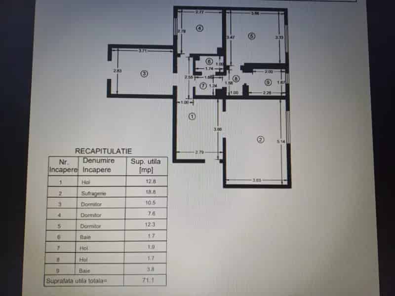Zimbru - Apartament 3 camere decomandat 71mp 2 bai renovat
