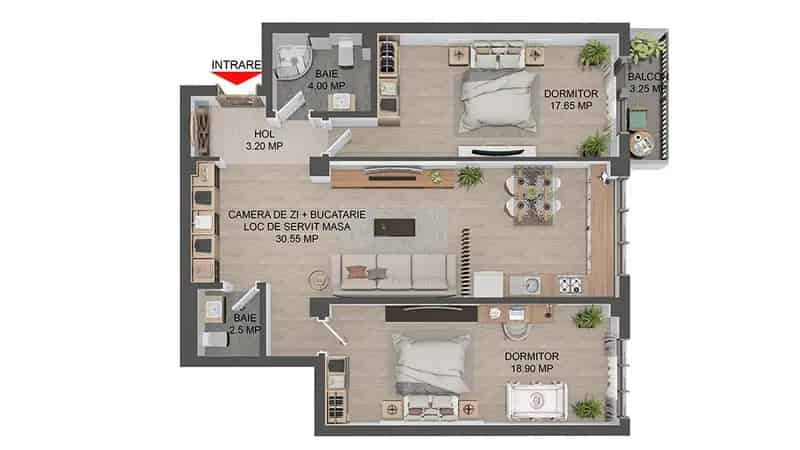 Apartament 3 Camere 80mp Bloc Nou Valea Lupului