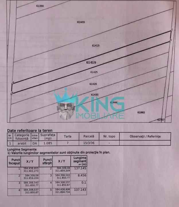 Teren 1085mp intravilan | Deschidere 8ml | 1 Decembrie