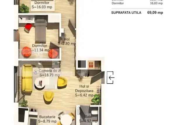 Exclusivitate! Comision 0%! Apartament 3 camere, 69mp, zona Parcul Central