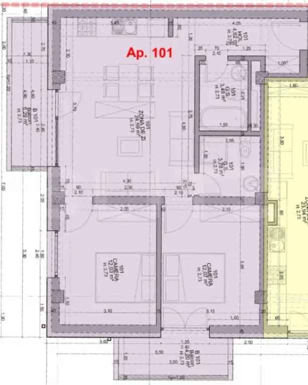 Apartament cu 3 camere, 55,28 mp, într-un bloc nou, zona ul