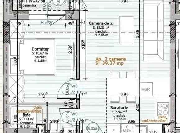 Apartament de 2 camere, 39,37 mp, Calea Moldovei, Bloc nou