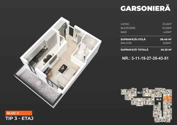 Sky Garden Pasarela Berceni Garsoniera - Finisaje Premium