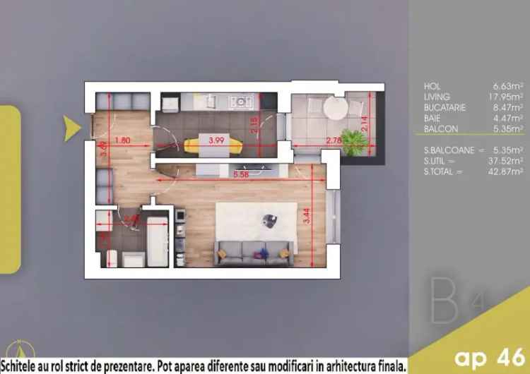 (AP.46/4/B) Garsoniera Theodor Pallady - Metrou Teclu - Estimobiliar