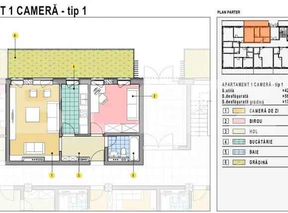 Apartament cu 1 camera, 42mp utili, gradina 17mp, Calea Moldovei!