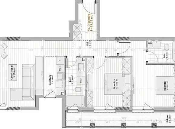 Apartamentde 3 camere, 72,33 mp utili, bloc nou, Calea Moldovei