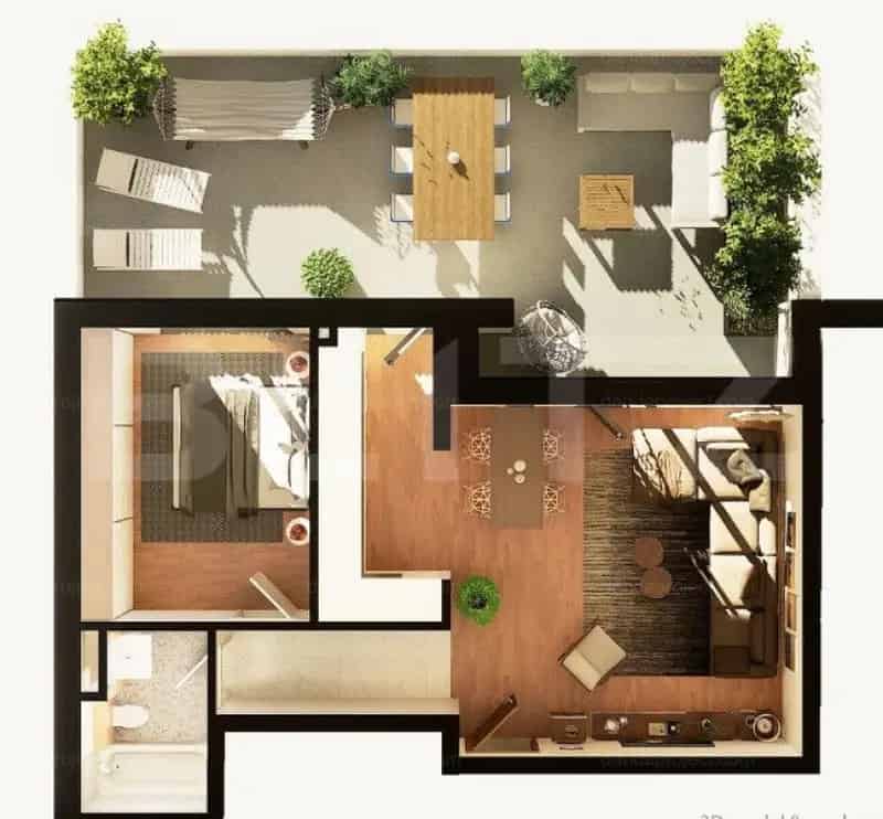 Apartament 2 camere 54 mp Terasa 44 mp Complex Rezidential Nou