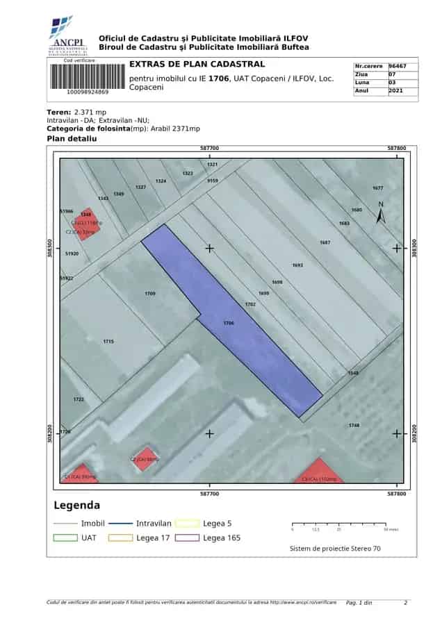 Teren Intravilan 2371 mp Copaceni Ilfov
