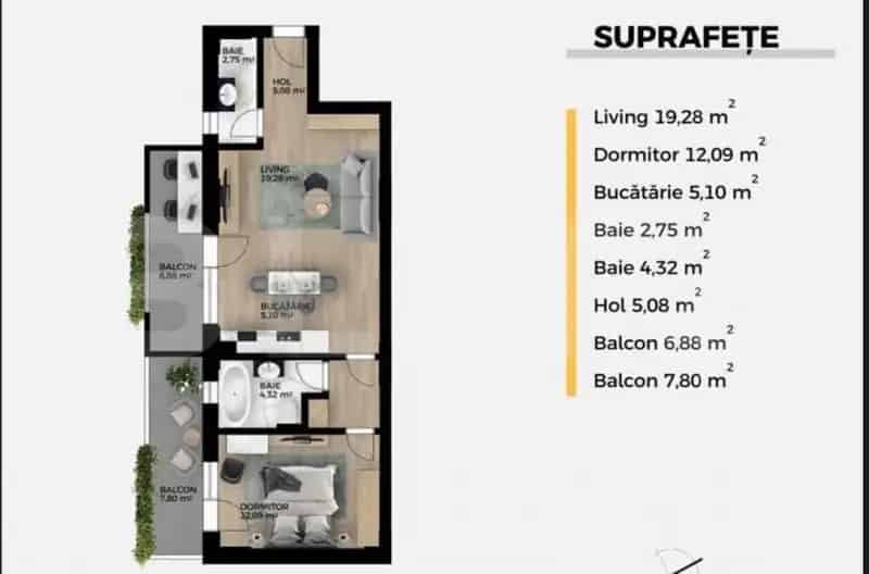 Apartament 2 Camere Brazda lui Novac 48 62mp Proiect Nou