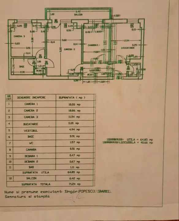 Apartament 3 camere | 65mp | 1/8 | 2 Bai | Balcon | Panduri| Parcare ADP