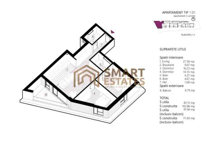 Apartamente de vânzare cu 3 camere în Mihai Eminescu cu parcări și spații comerciale