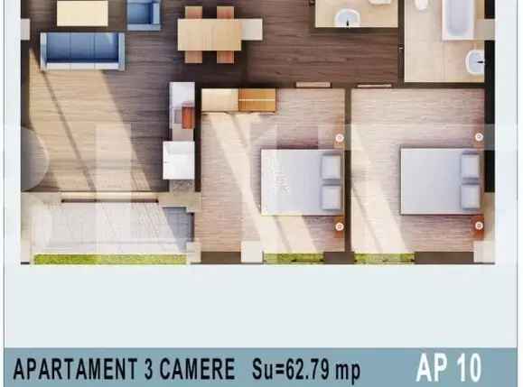 Apartament de 3 camere, 62,79 mp, Calea Moldovei