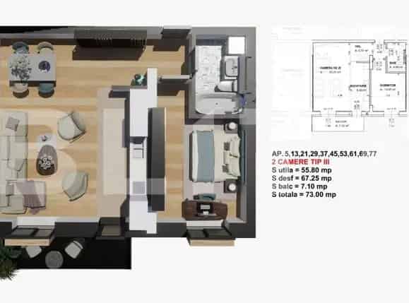Apartament 2 camere Satina Park 63 mp Finisaje Lux