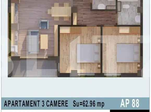 Apartamentde 3 camere in bloc nou, 62,96 mp, Calea Moldovei