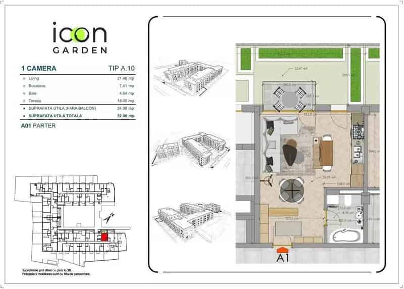 Garsoniera cu terasa 18mp ICON Garden Residence 2025