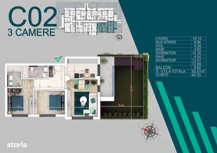 Cumparare apartamente 3 camere PREMIUM Titan cu curte si Smart Home