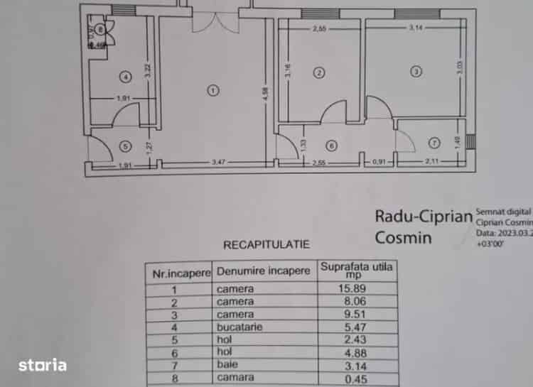Apartament  3 camere Baza 3 , 54 metri, etaj 3 Cod:157983