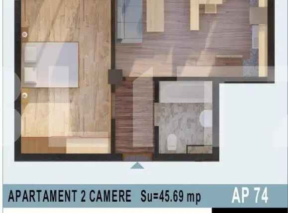 Apartament 2 camere, 45,69mp utili, Calea Moldovei