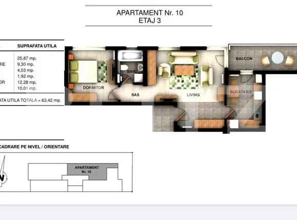 Apartament 2 camere, 63.42 mp, in ansamblu rezidential, zona Ghencea