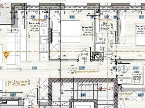 Apartament de 3 camere, 64mp utili, bloc nou, Calea Moldovei