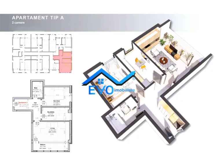 Apartament 2 camere, decomandat, DE VANZARE, 66mp, etaj 2 cu lift, 0 COMISION, in Hlincea, Iasi