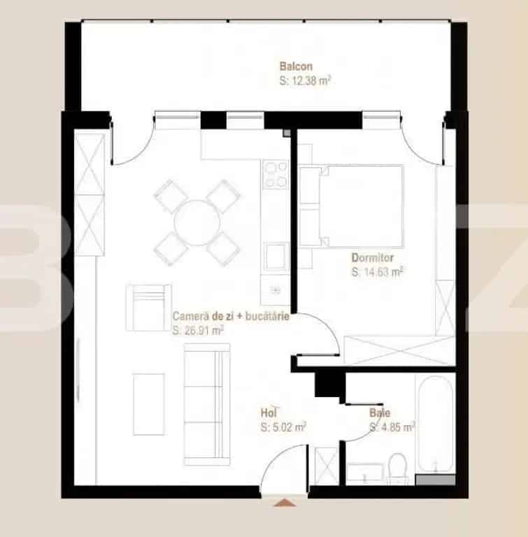 Apartament 2 camere Vivo - 49 mp - Semifinisat