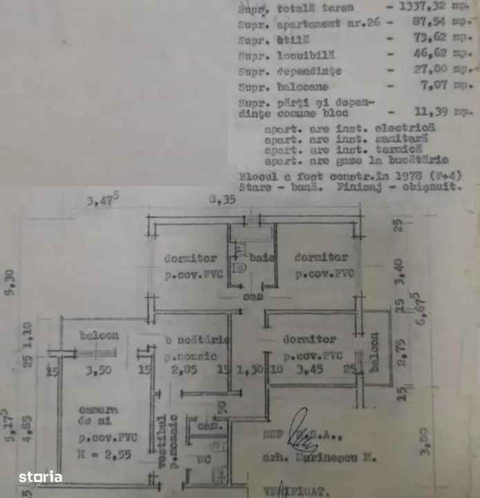 etaj 1 Ap 4 cam Plantelor conf 1 decomandat  88 mp doua balcoane