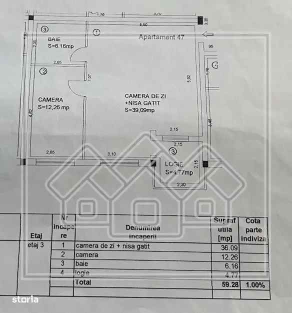 Ap mobilat, etaj 3\/4, 55 mp utili + 5 mp balcon, Zona Ciresica