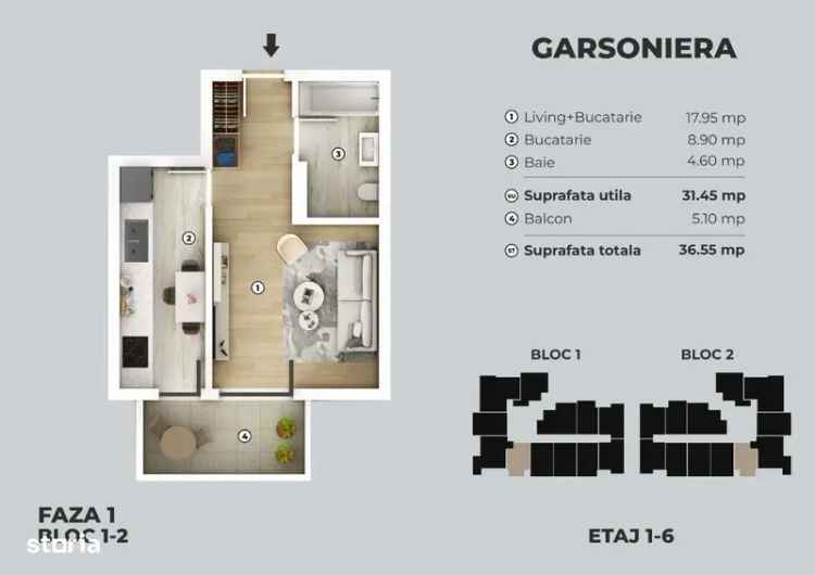 Vanzare apartamente Berceni garsoniera decomandata cu toate utilitatile incluse